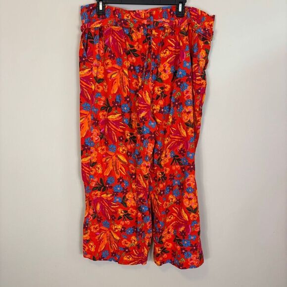 Maison d’ Amelie Orange with Blue Floral Wide Leg Ankle Pants Size XL - Picture 2 of 8